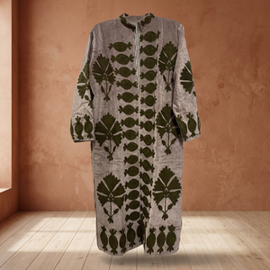 <b>Women</b> Hand Embroidered Suzani Velvet <b>Coat</b> Grey Floral Fish Motif Mid Long Duster Jacket Open Front Kimono Robe Boho Winter - Product Image 6
