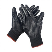 Sarung Tangan Kerja Pengaman Nitril Celup Penuh 13G Hitam Nylon, Pergelangan Rajut, Bernapas, Anti-Statik, Anti Selip, Pelindung Industri