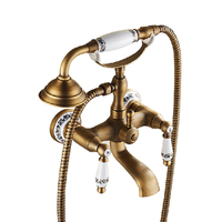 Ensemble de douche et baignoire en laiton antique avec poignée en céramique, douchette téléphonique murale, Duchas De Bano