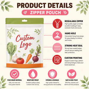 MOQ 200 PZ Piccole Buste Personalizzate in Carta Kraft con Chiusura a Zip su 3 Lati, Sacchetti Stampati per <span class=keywords><strong>Semi</strong></span> di Verdure e Fiori Domestici - Product Image 4