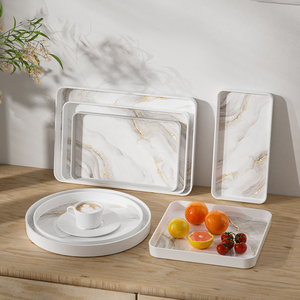 Plateau de comptoir en résine mélaminée à motif marbré pour salle de bain, coiffeuse ou bureau, idéal pour l'affichage de cosmétiques, parfums ou bougies - Product Image 1