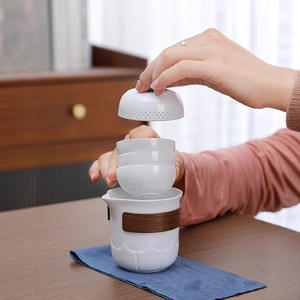 Kit de Té Ligero para Acampar al Aire Libre con Estuche, Funda de Madera Anti-escaldaduras, Tetera y Tazas de Cerámica para Picnic y Viajes - Product Image 5