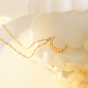Roxi — collier en forme de croissant de lune martelé en acier inoxydable, chaîne avec pendentif en plaqué or 18K, solide et élégant, bijoux pour femmes, <span class=keywords><strong>2022</strong></span> - Product Image 4