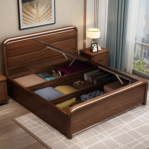 Solid Wood Bed 1.8m Double Storage Bed Master Bedroom Wedding Bed 1.5m High Box Bed - Product Image 2
