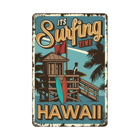 Impression décorative Vintage Beach Tin Sign Surfing Metal Plates Holiday Sports Poster for Wall Decoration