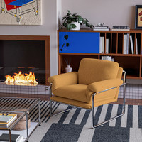 Fauteuil individuel moderne haut de gamme pour salon, chambre et salle à manger, style rétro, en cuir véritable, avec structure en acier inoxydable et doublure en peluche
