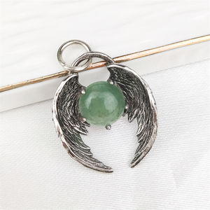 Terlaris baru trendi perak antik sayap malaikat batu permata alami batu kecubung merah Jasper kristal bulat batu liontin untuk hadiah - Product Image 6