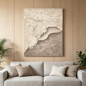 Cuadro Grande de Lona con Textura Estilo Wabi Sabi, Pintura al Óleo Impresionista de Figura en Terreno Roccioso, Decoración de Pared Pintada a Mano para Hotel de Lujo - Product Image 3