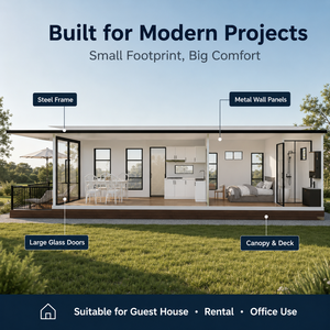 Casa Prefabricada Moderna de Acero Ligero con Paneles Metálicos y Puertas de Vidrio Grandes para Uso como Casa de Huéspedes, Oficina o Alquiler - Product Image 1