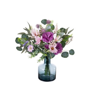Bouquet de fleurs artificielles Xiyan, rose violette, lys rose, eucalyptus, décoration d'intérieur, accessoires de mariage CF02016 - Product Image 5