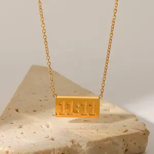 Personalizado Aço Inoxidável Jóias Pingente 18K Banhado A Ouro Dainty 11:11 Colar Inicial para Mulheres