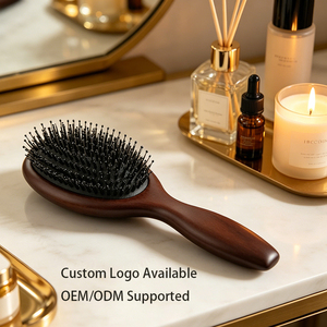 <span class=keywords><strong>Brosse</strong></span> à cheveux ovale en bois de santal avec poils de sanglier et coussin d'air, antistatique, démêlante, manche rond en bois, massage du cuir chevelu, pour tous types de cheveux - Product Image 5