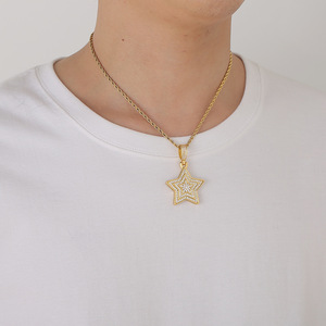Pendentif étoile à cinq branches à 3 couches, accessoires hip-hop, colliers pour hommes et femmes, zircon incrusté de cuivre - Product Image 4