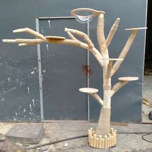 <span class=keywords><strong>Arbre</strong></span> à <span class=keywords><strong>chat</strong></span> en bois massif, résistant à l'usure, anti-adhérent aux poils, avec tronc réaliste et grand filet d'escalade - Product Image 6