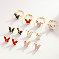Ensemble de bijoux Novirassine Black Butterfly pour femmes, collier, bracelet, boucles d'oreilles, bague réglable plaquée or 18 carats, ensemble de 4 pièces