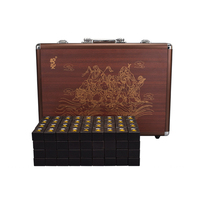 Jeu de tuiles de Mahjong en bois noir africain (144 pièces) – Sculptures multi-tailles avec emballage