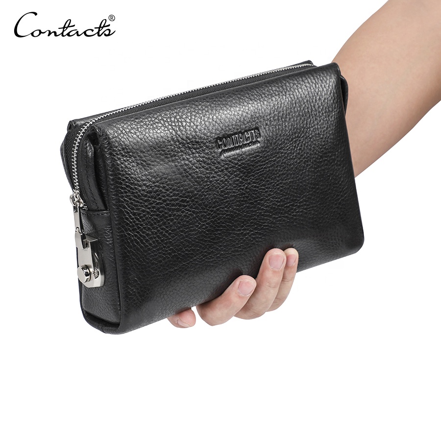 CONTACT'S винтажный кожаный кошельк для сотового телефона с замком, мужская сумочка, клатч с ремешком на руку