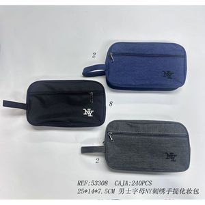 Trousse de toilette brodée pour homme Ny 25x14x7.5cm, étui à maquillage portable, pochette à main - Product Image 1