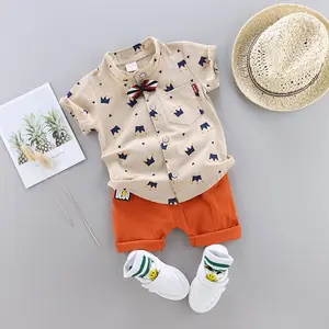도매 아기 소년 귀여운 패션 크라운 의류 세트 여름 2pcs 셔츠 의류 세트