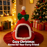 Lit pour chat personnalisé en forme de sapin de Noël d'hiver, en peluche, en polyester, avec abri fermé, tente pour animaux de compagnie, amovible et lavable
