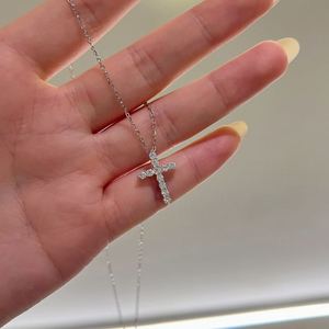 Dylam Shimmering Fashion Fine Rhodium Plated 925 Silver Link <b>Chain</b> D VVS1 Moissanite Stones <b>Cross</b> Pendant Necklace Jewelry - Product Image 2