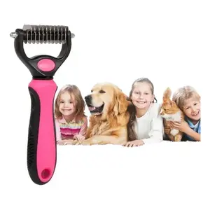 Ensemble de brosses anti-peluches pour chiens et chats, poils en acier inoxydable, outil de toilettage pour poils longs, éliminateur de poils pour animaux de grande race, rose et - Product Image 1