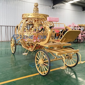 Carruaje de Princesa Cenicienta Dorado, Carruaje de Calabazas con Caballos, Carro Turístico Móvil para Decoración de Bodas - Product Image 4