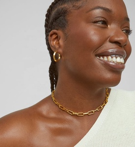 เครื่องประดับที่เรียบง่ายสบายๆต่างหูห่วงทอง18K ทรงครึ่งวงกลมทองเหลือง - Product Image 5