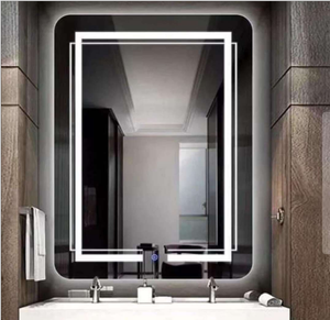 Rectangular Gold Frame LED Backlit Bathroom Mirror With <strong>Twin</strong> LED Light Border Design Anti Fog Hotel Custom Wholesale Supply - Product Image 1