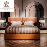 BS Foshan Ensembles de meubles de chambre modernes, Lit en bois avec revêtement en cuir de luxe, Lit double, Queen, King Size