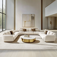 Ensemble de canapés modernes européens convertibles en forme de lune incurvée, style italien, écologiques, en tissu velours blanc pour villa