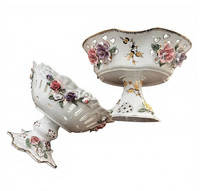 Décoration d'intérieur, assiettes à fruits en céramique vintage avec support, panier à fruits floral en porcelaine, plateau de décoration en céramique