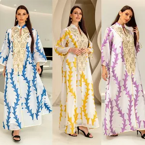 2022 ricamo dorato manica lunga habaya dubai abiti da donna abito musulmano per donne africane abaya abbigliamento donna islamico