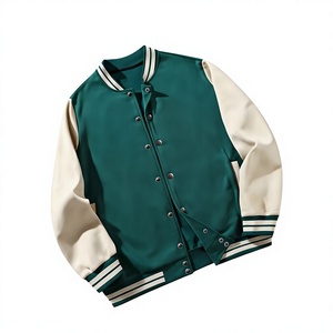 Blouson Bomber Varsity en Cuir avec Broderies Personnalisées pour Homme, Nouveau Design 2026, Manches Crème, Boutons, Style Décontracté - Product Image 1