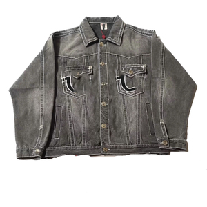 Chaqueta Vaquera Personalizada para Hombre, Talla Grande, Chaqueta Informal <span class=keywords><strong>de</strong></span> Trabajo con Hilo Grueso Blanco, Unisex - Product Image 5