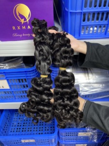 RXHAIR 100% 天然人发，用于编织，超双层拉丝发，散装 SDD 波西米亚辫子，浓密而饱满，意大利卷发 # 1b - Product Image 5