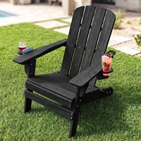 Chaise Adirondack pliable en HDPE avec porte-gobelet et porte-vin, dossier réglable et fente pour téléphone, chaise de patio à texture bois pour jardin