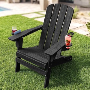 Sedia Adirondack Pieghevole <span class=keywords><strong>in</strong></span> HDPE con Portabicchieri e Portabottiglie, Schienale Regolabile e Vano Porta Telefono, Sedia da <span class=keywords><strong>Giardino</strong></span> Effetto <span class=keywords><strong>Legno</strong></span> - Product Image 1