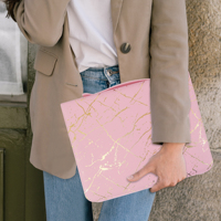 Carpeta de cartera de cuero con cremallera Rosa A4, soporte para documentos, folio de trabajo, organizador de negocios con Carpeta de 3 anillas