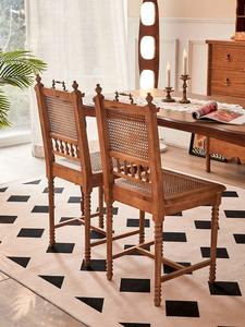 สไตล์ฝรั่งเศสโบราณไม้เนื้อแข็งอพาร์ทเมนต์ขนาดเล็กร้านอาหารหวายทอเก้าอี้รับประทานอาหารห้องนอนย้อนยุค - Product Image 5