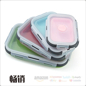 Source Factory Silicone <b>Folding</b> Lunch <b>Box</b> 350ml 500ml 800ml 1200ml Set Rectangle Airtight Food <b>Storage</b> Portable Microwave Safe - Product Image 4