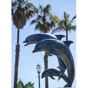大型跳跃金属铸造青铜海豚户外雕像