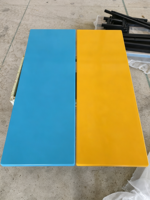 Ensemble table et bancs en fibre de verre bleue avec structure métallique, 6 places, mobilier de salle à manger pour cantine scolaire