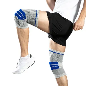 带硅胶垫和弹性金属侧杆的压缩膝袖支架，用于跑步、举重、排球