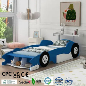 Lit de jour moderne en forme de voiture de course en bois, écologique, avec rangement et roulettes, lit pour enfants, garçon, pour enfants de 3 ans et plus - Product Image 1