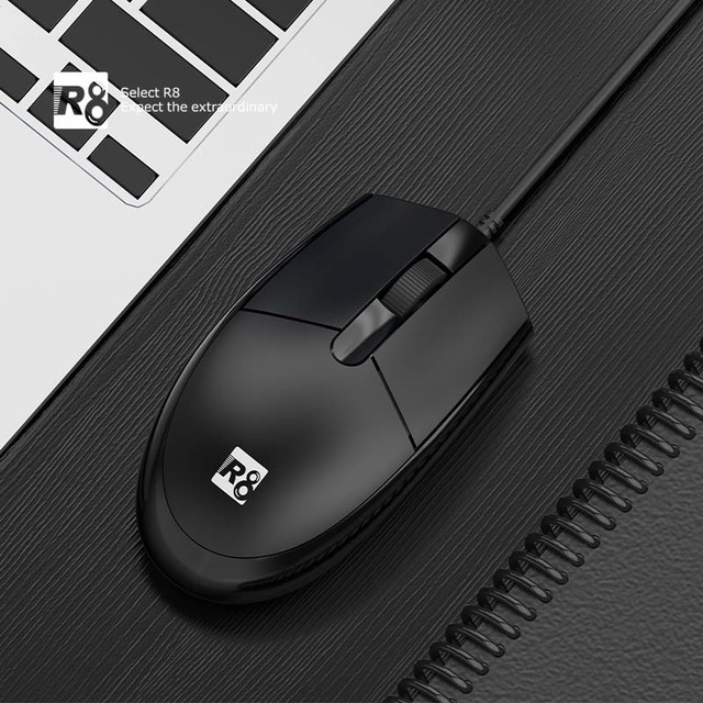 R8 Wholesale DPI1200 Ergonomic Standard Computer Mouse 3D USB Wired Optical Durable Mouse for Office Home Gaming