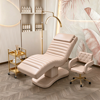 Ensemble de lit de beauté électrique de luxe en cuir pour soins du visage et des cils avec chaise d'esthéticienne, chariot et lumière demi-lune pour salon de beauté