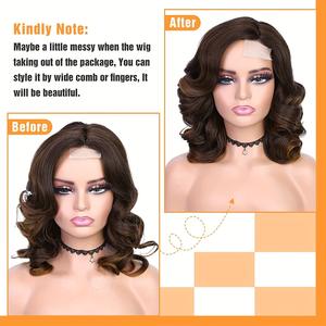 Peluca ondulada Bob de 16 pulgadas a la moda para <span class=keywords><strong>mujer</strong></span>, <span class=keywords><strong>Pelo</strong></span> Rizado <span class=keywords><strong>corto</strong></span> transfronterizo transparente con costura dividida frontal, Varios tamaños disponibles - Product Image 4
