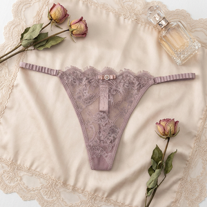 Tanga de encaje transparente para mujer con lazo, tirante fino, tiro bajo, sexy, lencería transpirable, ropa interior íntima para mujer al por mayor - Product Image 3