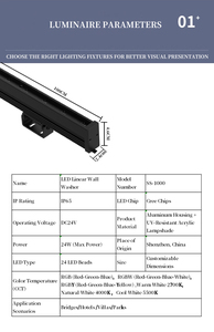 Lampe murale LED longue bande IP65 pour l'extérieur en alliage d'aluminium DC24V SS-1000 un éclairage décoratif à haute luminosité - Product Image 2